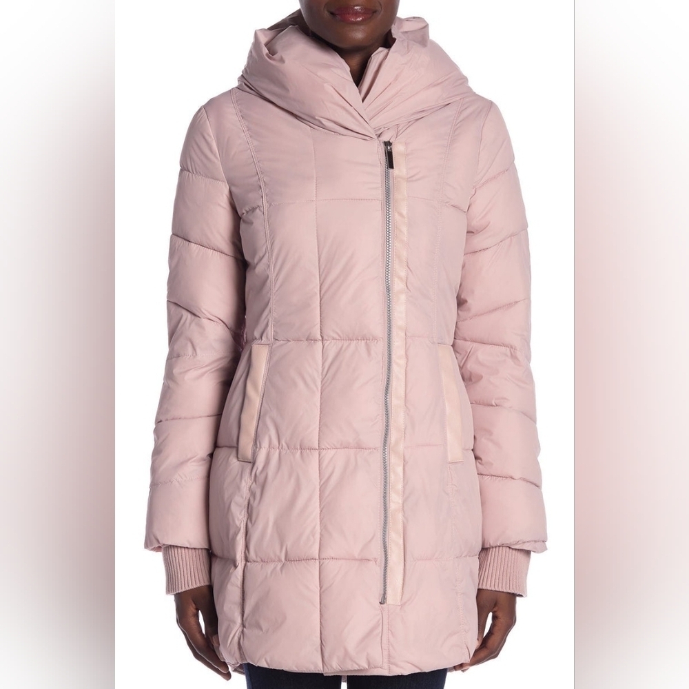 French Connection 3/4 Length, Pillow Collar Puffer Jacket - Blush Pink